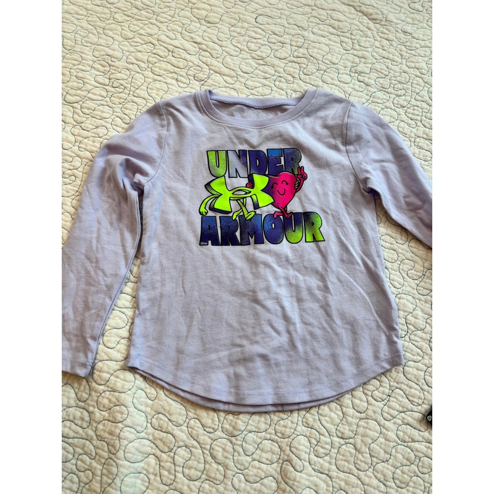 Under Armour Girl's Long Sleeve Shirt Light Purple Neon‎ Heart Size 2T